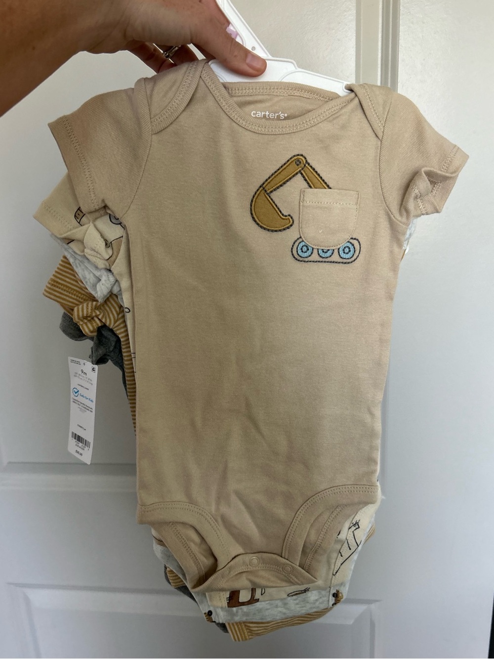 Carter's Beige Excavator Applique Short-Sleeve One-Piece